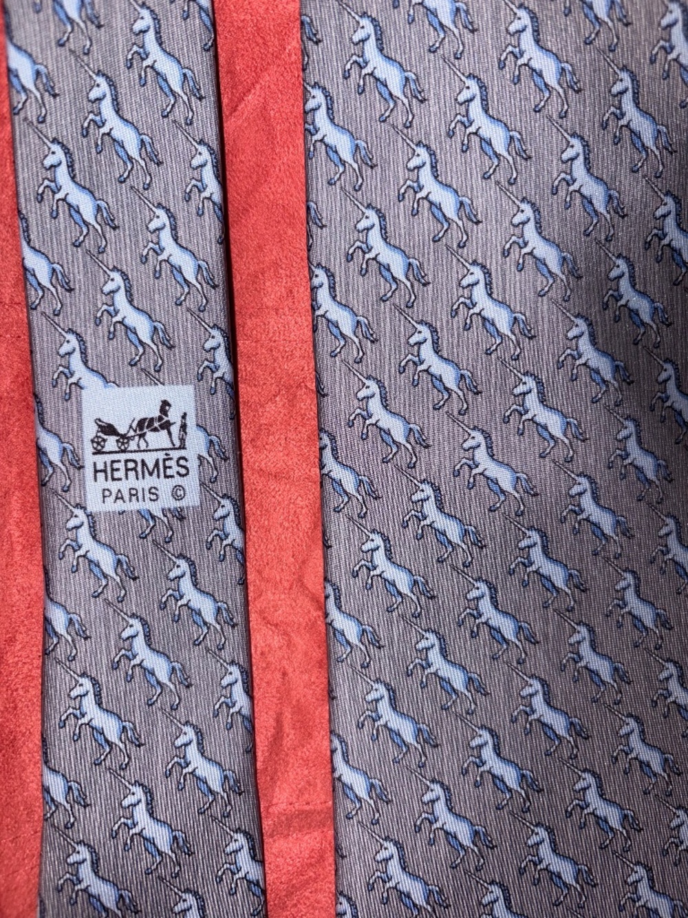 Hermès Grey and Blue Unicorn Print Silk Tie